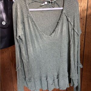 We The Free Textured V-Neck Lightweight Sweater - Sage Green